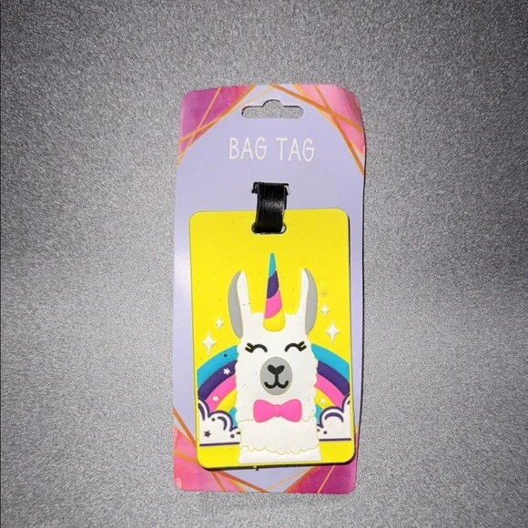 NWT Llama Unicorn Bag Tag - Yellow and Pink