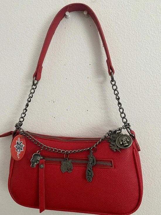 Red Women's Chain-Accent Shoulder Bag