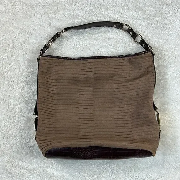 Dana Buchman slouchy oversized shoulder bag in‎ taupe and brown faux snakeskin