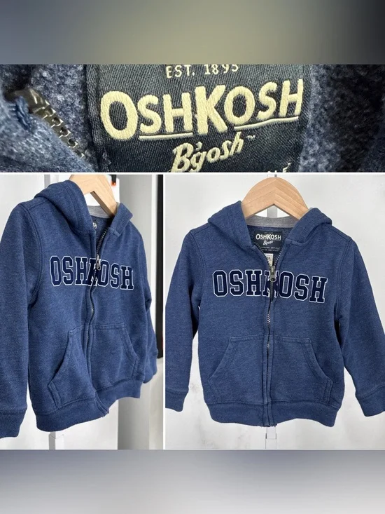 OshKosh B'Gosh Boys Size 3T/3A Full Zip Logo Blue Hoodie