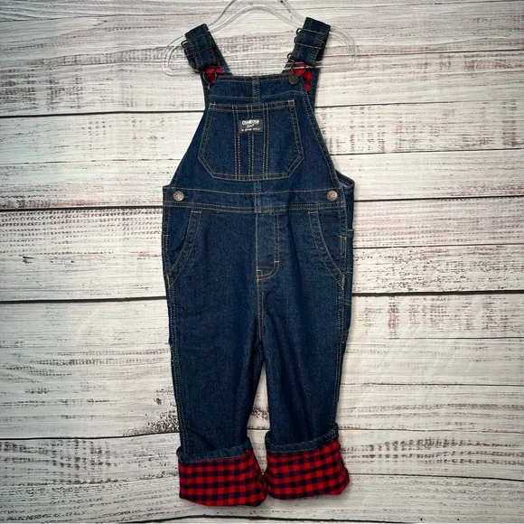 Oshkosh‎ B'gosh Toddler 4T Buffalo Plaid Overalls Denim Cotton Blend