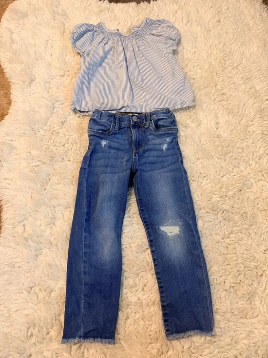 OshKosh B'gosh Blue Striped Top with Denim Waistband