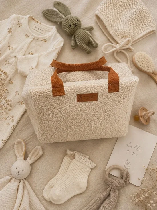 Emmanuel Création Ice Cube S Bouclé Thermal Cooler Bag Cream Teddy Sherpa NWOT