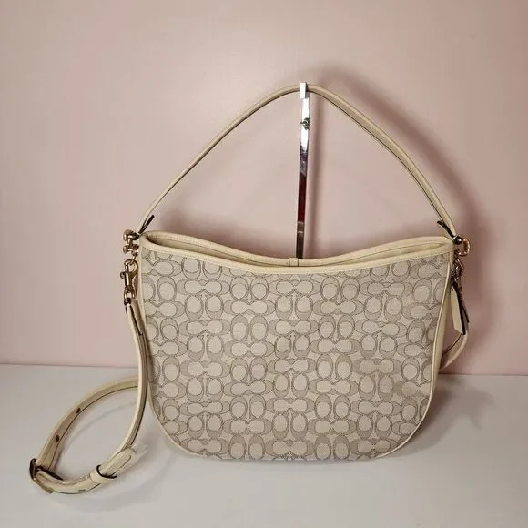 NWT COACH C6659 Soft Tabby Hobo Signature Jacquard Stone Ivory