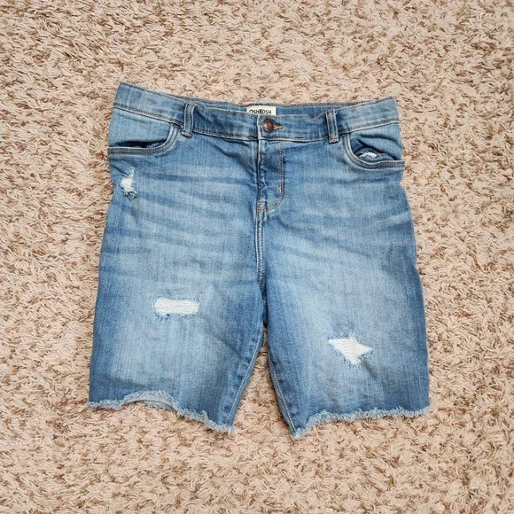 OshKosh B'Gosh Jean Shorts Girl Sz 14‎ 14A Ripped Trim