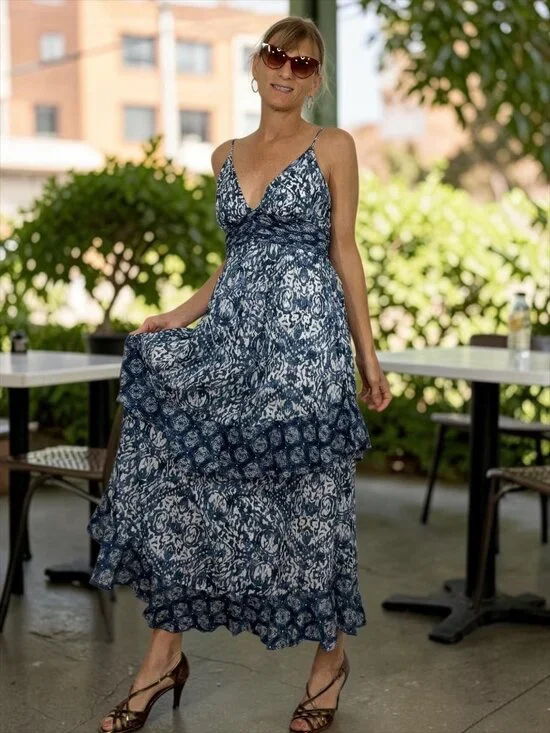 Abercrombie & Fitch Tiered Maxi Dress S Blue Ruffle Sleeveless Summer