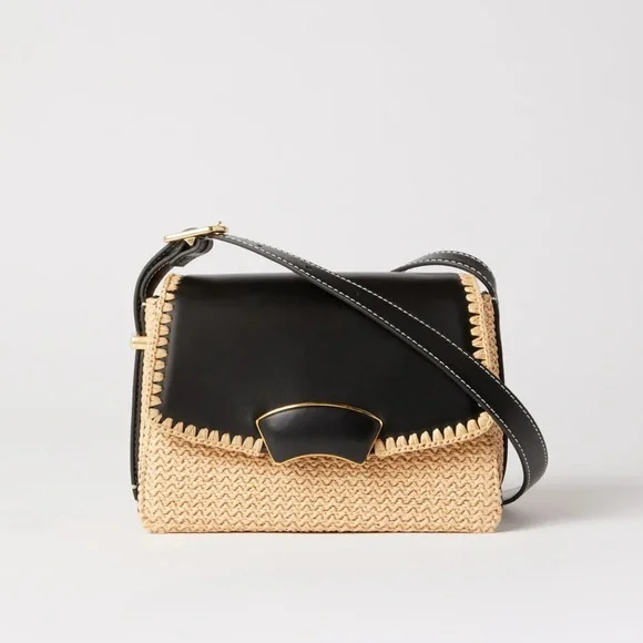 3.1 Phillip Lim Black and Natural Raffia Shoulder Bag