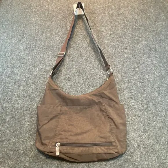 Baggallini Women Brown Nylon Large Hobo Shoulder Bag Adjustable Crossbody Purse