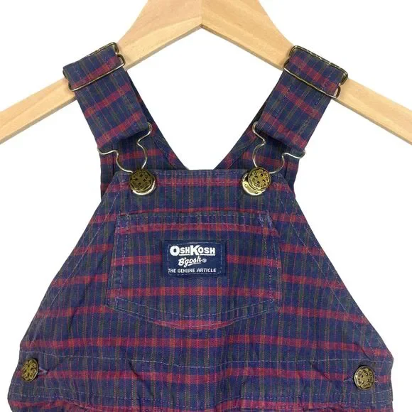 Vintage OshKosh B'gosh Overalls Unisex 2T Red Blue Plaid Vestbak Made in USA