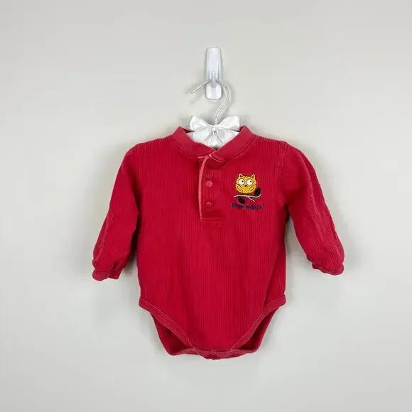 Vintage OshKosh B'gosh Ribbed Red Owl Bodysuit 6-9 Months