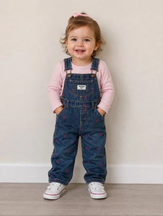 OSHKOSH BGOSH Heart Embroidered Snap Button Leg Overalls 18M