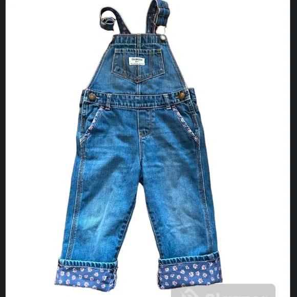 Oshkosh B'Gosh Denim Overalls with Floral fold cuffs Size:2T