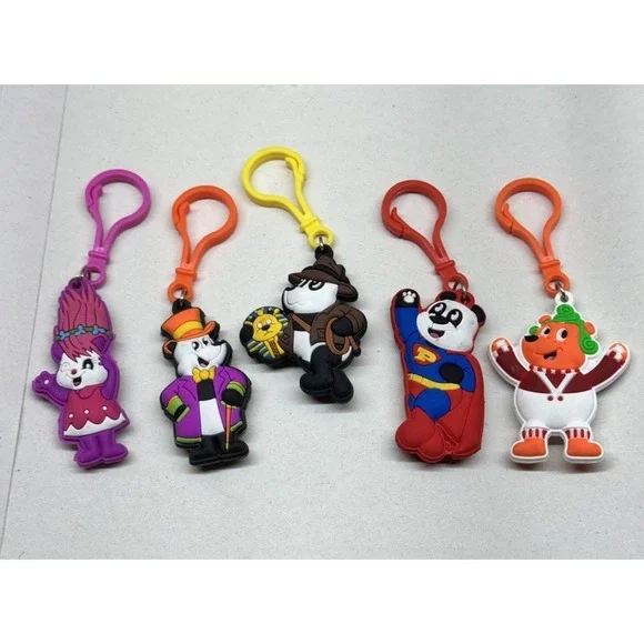 Lot 5 Panda Zipper Pull Backpack Clips Rubber Character‎ Keychains Kids Toy