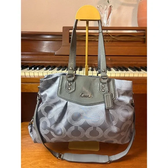 Coach Gray Op Art Signature Satchel Shoulder Bag F1259‎ F20019
