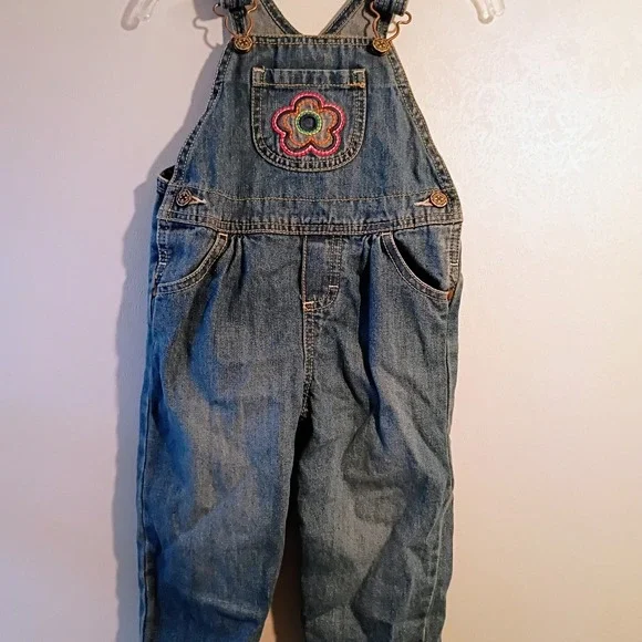 OshKosh Bgosh Denim Overalls Flower Applique Kids 18 Months‎