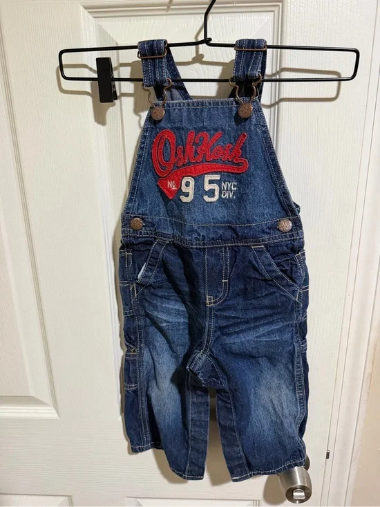 OshKosh B'gosh Dark Blue Denim Overalls with Red Embroidery
