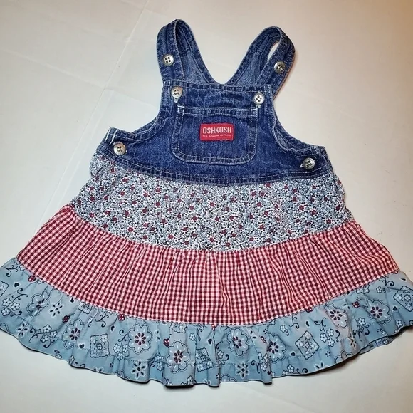 Vintage OshKosh Tier Overall Jumper Dress Sz 3-6 M