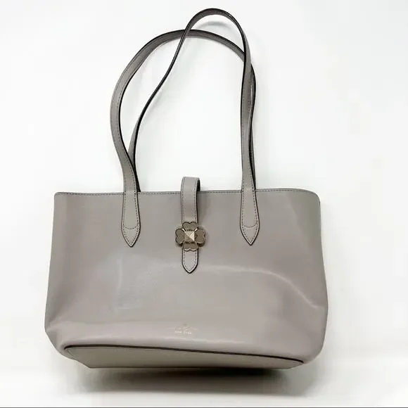 KATE SPADE Light Gray Flower Closure Leather Handbag