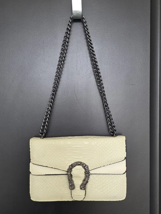 Gucci Cream Textured Shoulder Crossbody Chain Bag Women Small 5x10inches