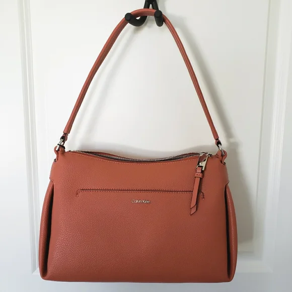 CALVIN KLEIN Lee Medium Dusty Rose Vegan Pebbled Leather Shoulder Bag--NWT