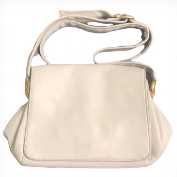 Perlina New York Vintage leather flap shoulder bag adjustable strap off-white