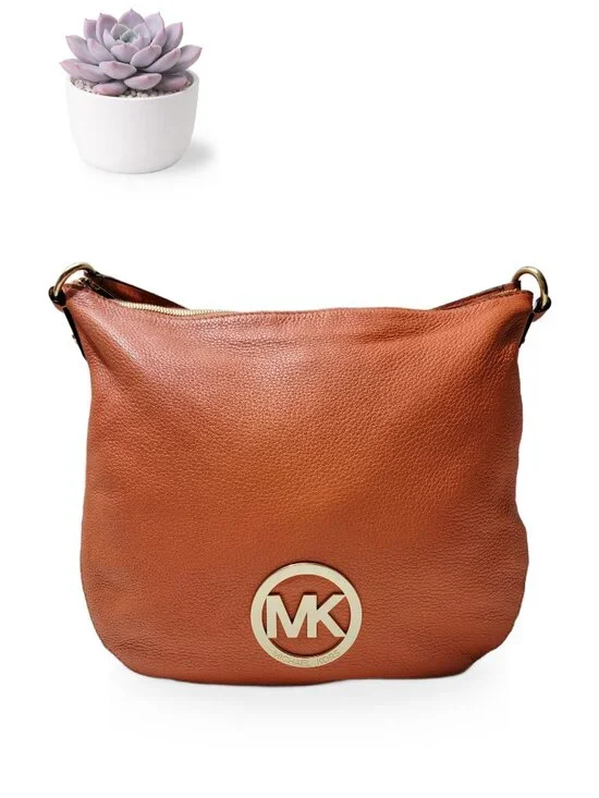 Michael Kors Fulton Large Hobo Orange Pebbled Leather Shoulder Bag Soft Purse