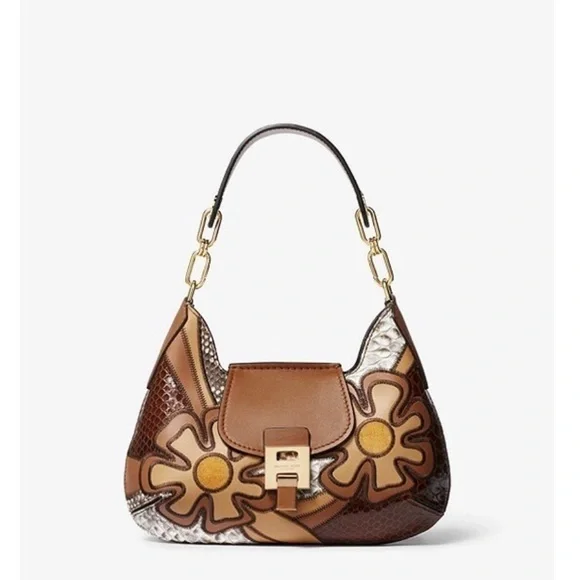 Michael Kors Bancroft Small Patchwork Snakeskin Leather Shoulder Bag