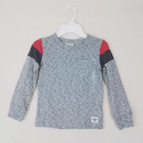 OshKosh Long Sleeve Knit Tee‎ T-Shirt Size 4 in Heathered Gray w/ Red