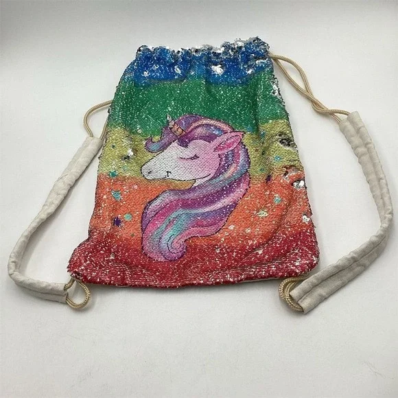 LURICO Unicorn Sequin Drawstring Bag Large Multicolor Kids Backpack‎