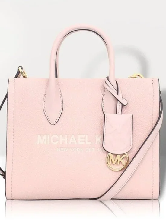 Michael Kors Mirella Medium Pebbled Leather Shoulder Tote Bag in Powder Blush