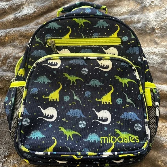 Dinosaur Print Kids Backpack - Blue and Green