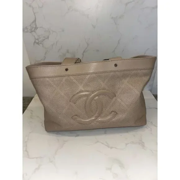 Chanel Beige Quilted Tote Bag - Excellent Condition