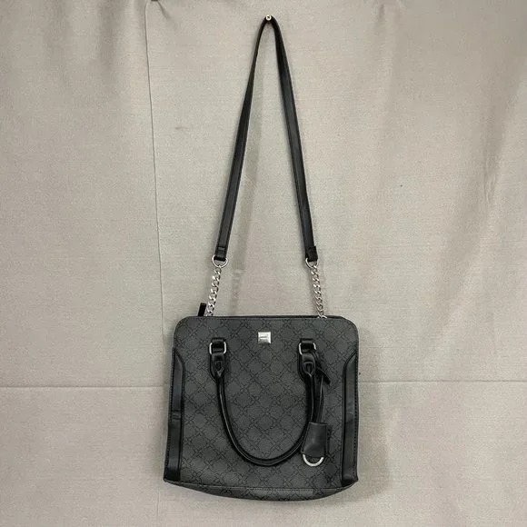 Nine West Handbag / Purse - Chain Strap Black Flat Bottom Bag‎