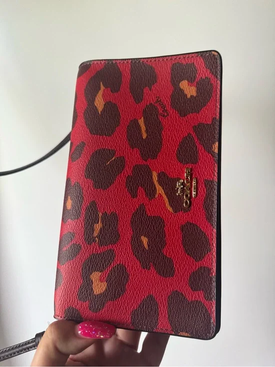 Coach Anna Foldover Crossbody Clutch With Leopard Print