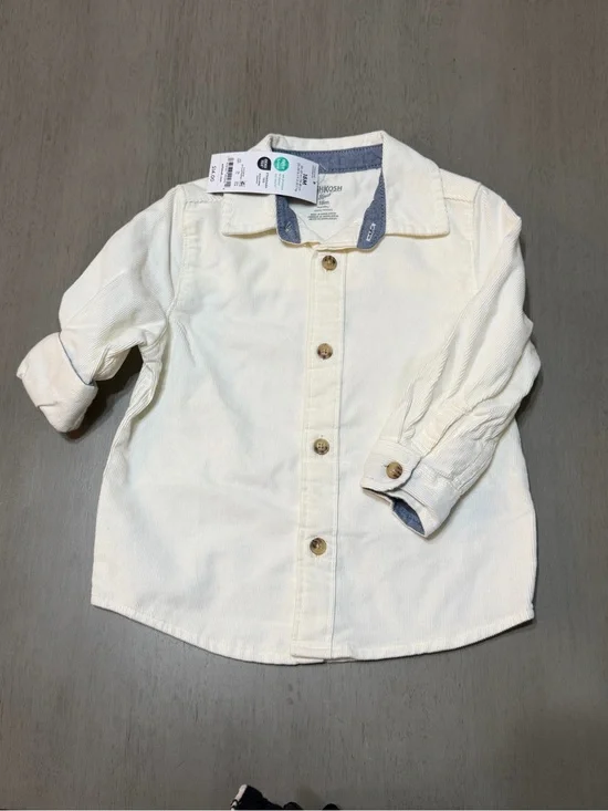 OshKosh B'gosh Cream Button-Down Shirt with Chambray Trim 18M