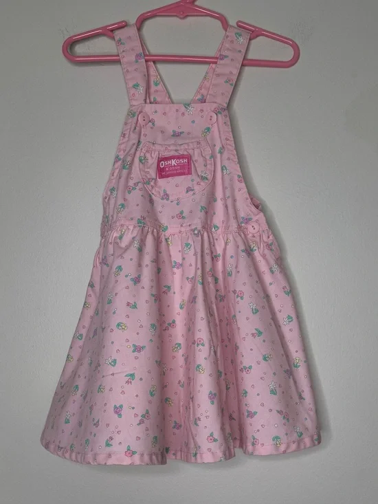 Vintage Oshkosh B'Gosh Pink Floral Overall Dress Rare Size 4T