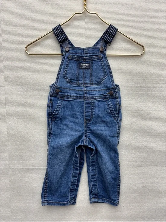OshKosh B'gosh Dark Blue Denim Overalls with Striped Straps 18M