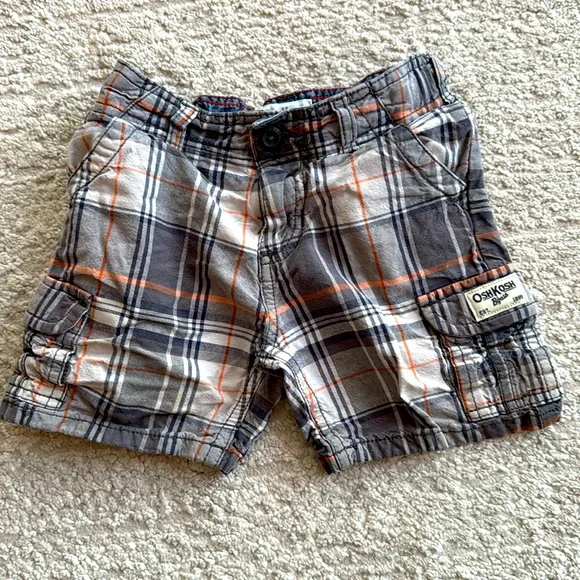 OshKosh B'Gosh Boys Toddler Blue/Orange Plaid Cargo Shorts - 2T