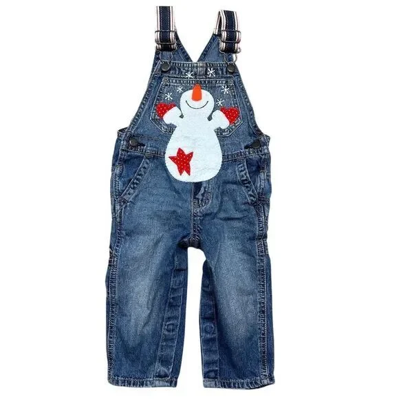 OshKosh B'gosh Toddler Holiday Overalls Custom Snowman Size 18M
