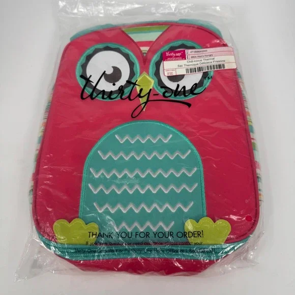 Thirty-One Chill-Icious Thermal Owl Lunch Bag Pink Teal 986A NEW