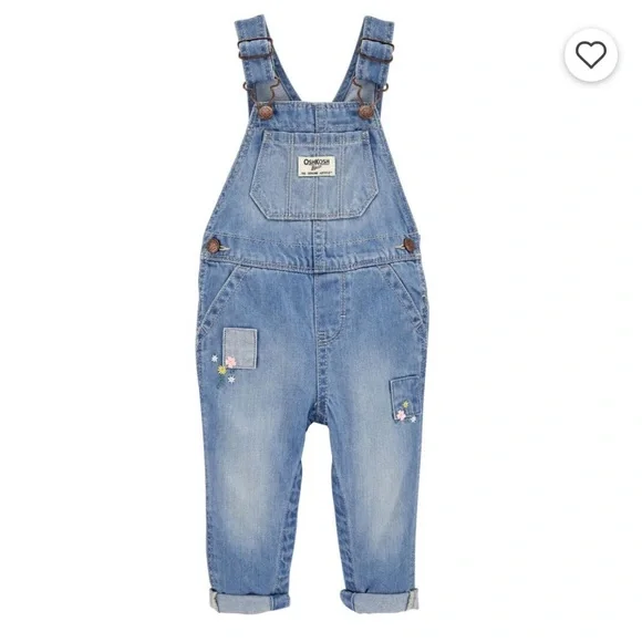 • Oshkosh • Patchwork Floral Embroidered Denim Jean Overalls Blue 6 Months