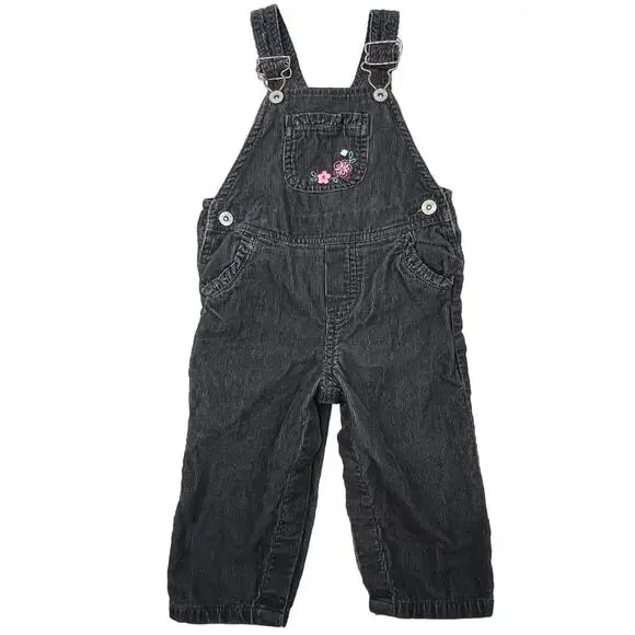 Vintage OshKosh B'Gosh Floral Black Corduroy Vestbak Overalls