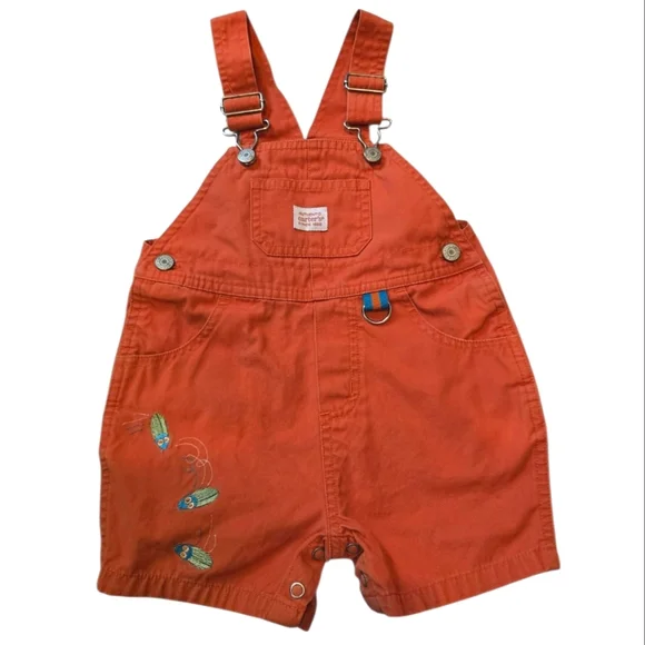 Vintage Y2k OshKosh B'gosh Eric Carle Beetles Orange Overalls Shorts