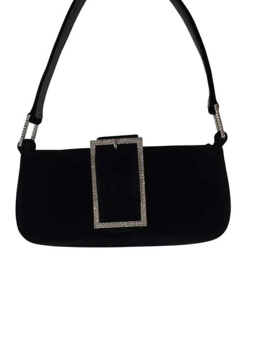 Jimmy Choo Black Velvet Crystal Buckle Baguette Shoulder Bag Y2K Evening Designe