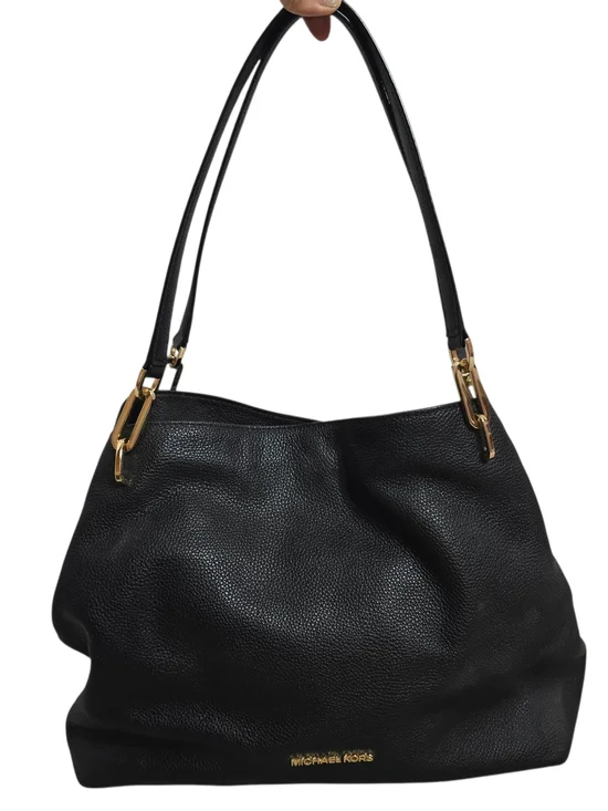 MICHAEL KORS Black Pebbled Leather Shoulder Hobo with Gold Hardware Slouchy