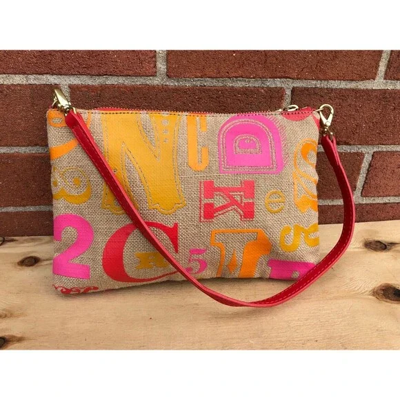 Jonathan Adler women jute pink/red/orange shoulder small  bag