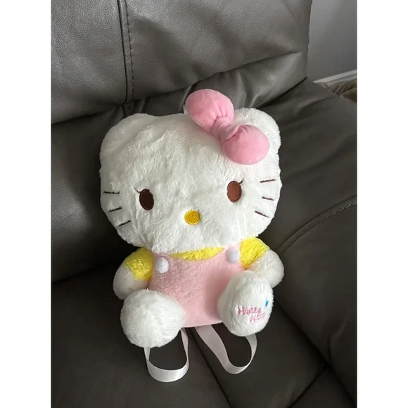 Hello Kitty Plush‎ Backpack White Pink Yellow Bow Cute School Bag 13