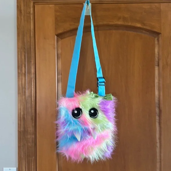 Justice Girls Fluorescent Rainbow Adjustable Strap Crossbody Tote
