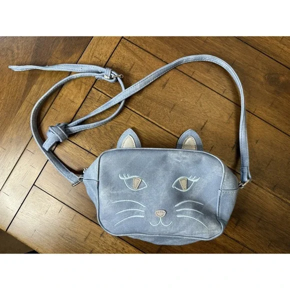Girls blue denimlike‎ Cat Crossbody Purse