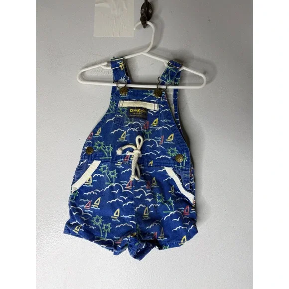 Vtg OshKosh B'gosh Overalls Sailboats Nautical Size 12 Months USA Made Rare